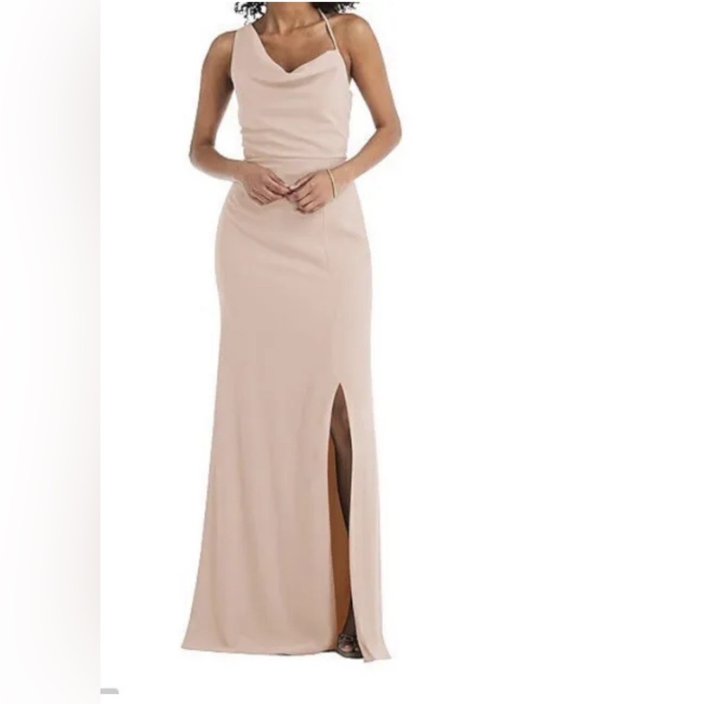 After Six NWT Asymmetrical One Shoulder Draped Cowl Maxi Dress Sz 0 Color Cameo